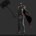 Armored Fantasy Warrior With Dragon Emblem Helmet And Fur Collar Holding Sword