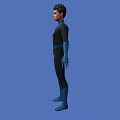 A Man Wearing Black And Blue Bodysuit With White F Chest Logo On Blue Background