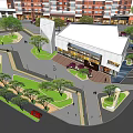 Modern Commercial Landscape Featuring High Rise Buildings Glass Curtain Walls Greenery And Pedestrian Walkways