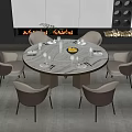 Elegant Round Dining Table Set With Marble Top Six Beige Brown Chairs 3d model