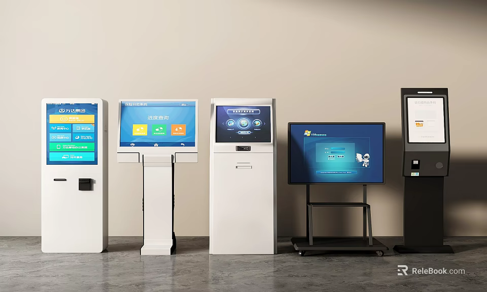 All in One Self Service Kiosks With Various Designs And Touchscreen Displays 3d model 