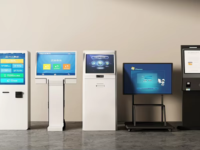 All in One Self Service Kiosks With Various Designs And Touchscreen Displays 3d model