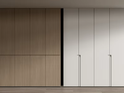 Modern Wooden And White Wardrobe Design With Smooth Surface And Handles 3d model