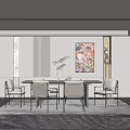 Modern Restaurant Interior With Dining Table Chairs Artwork And Plants 3d model