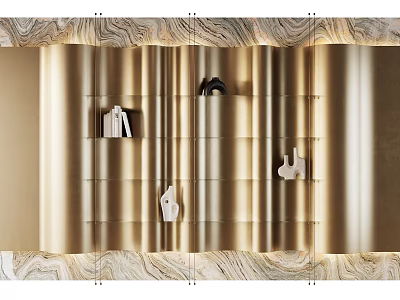 Elegant Decorative Cabinet With Gold Finish And Glass Display Shelves 3d model