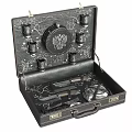 Black Leather Case Decorative Ornament Set With Carved Patterns Metal Cups And Knives