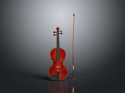 Classic Red Wooden Violin With Shiny Surface And Bow For Daily Use 3d model