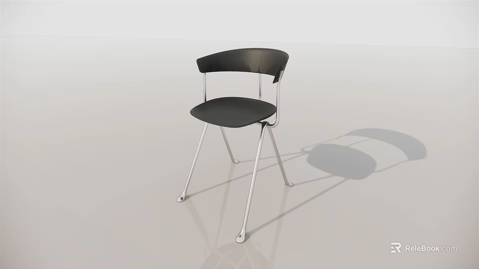 Modern Leisure Chair With Black Seat And Sleek Silver Metal Frame Design 3d model 