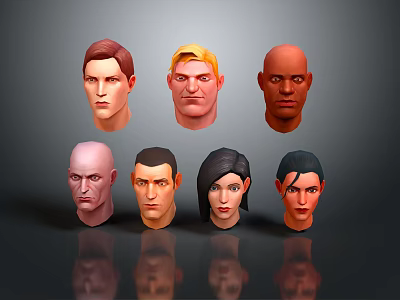 Various 3D Character Head Models With Different Hairstyles And Skin Tones 3d model
