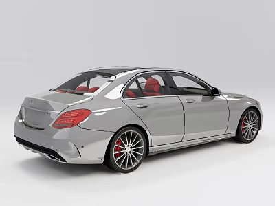 Silver Sedan Car With Red Seats Black Wheels And Sporty Exterior Look 3d model