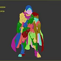 Armored Warrior Figure With Green Cloak Silver Armor And Golden Accents