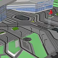 Modern Transportation Hub Design With Roads Green Belts And Surrounding Buildings