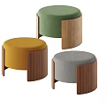 Modern Round Minimalist Stools With Wooden Legs And Colorful Upholstered Seats