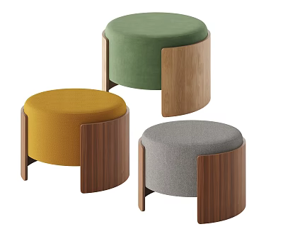 Modern Round Minimalist Stools With Wooden Legs And Colorful Upholstered Seats 3d model