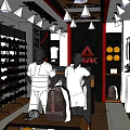 Sporty Clothing Store Interior With Mannequins White Clothes Shoes And Yellow Balls