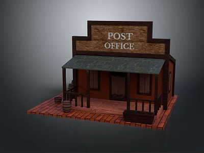 Rustic Post Office Interior Design With Wooden Counter Mailboxes And Seating 3d model