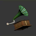 Vintage Gramophone With Green Decorative Horn And Wooden Base For Home Living Room Decor