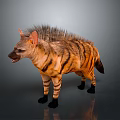 Realistic Striped Hyena With Spiky Mane Standing On Gray Background 3d model