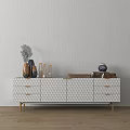 Modern TV Stand With Textured Drawers Golden Legs Palm Leaf And Books
