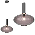 Modern Ribbed Glass Pendant Lights With Black Metal Frame And Copper Accents
