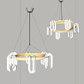 Modern Circular Chandeliers With White Geometric Elements And Illuminated Rings Structure