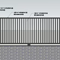 Modern Garden Landscape With Black Railing White Pillars Brick Wall And Green Grass
