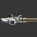 Futuristic Sci Fi Weapon With White Body Gold Barrel Mechanical Details And Electronic Components