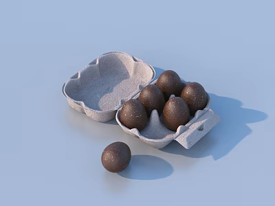 Chocolate Balls Placed In Open Paper Egg Carton With Single One Beside 3d model
