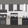 Modern Kitchen Interior With Black Appliances Range Hood Oven And Cabinets 3d model