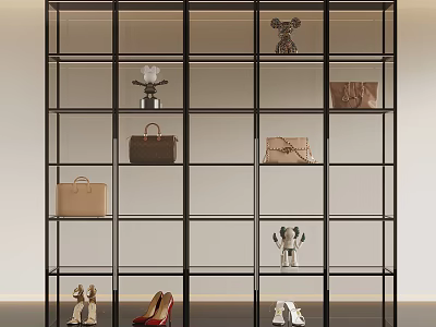 Modern Glass Display Cabinet With Multiple Shelves Handbags Shoes And Decorative Items 3d model