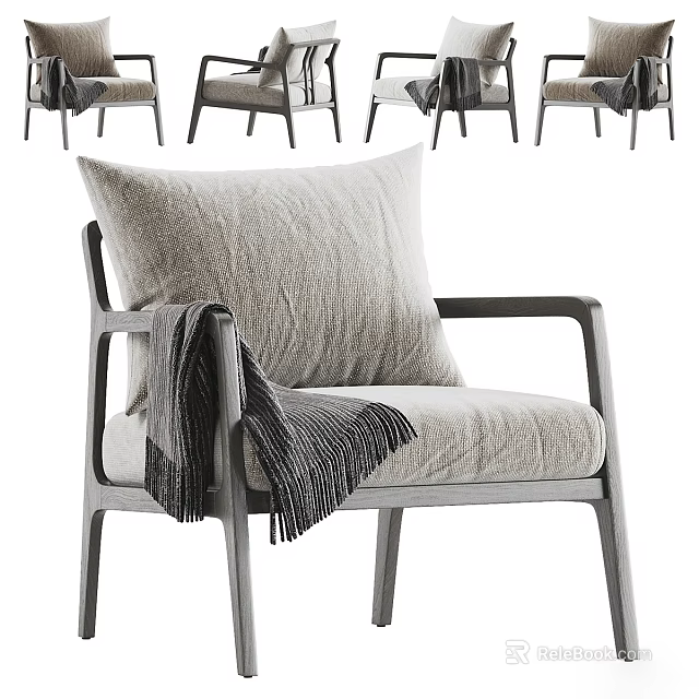 Modern Fabric Armchair With Soft Pillow And Throw Blanket For Living Room Interior Design 3d model 