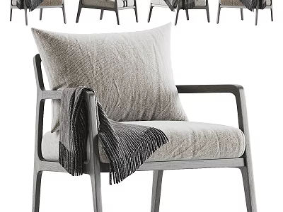 Modern Fabric Armchair With Soft Pillow And Throw Blanket For Living Room Interior Design 3d model