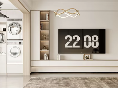 Modern Minimalist TV Wall Design With Flat Screen TV Built In Shelves And Decorative Lighting 3d model