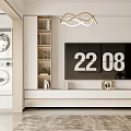 Modern Minimalist TV Wall Design With Flat Screen TV Built In Shelves And Decorative Lighting