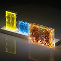 Modern Decorative Transparent Containers With Colorful Balls And Lighting Effects On White Base With Reflections