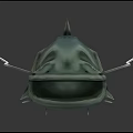 Green Fish With Open Mouth And Whiskers On Dark Background 3D Rendering
