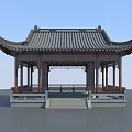 Traditional Chinese Pavilion With Overhanging Eaves Tiled Roof And Carved Railings
