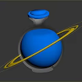 Blue Glass Bottle With Blue Cap And Yellow Rings On Black Background