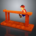 Boy Character in Red Hat and Tiny Bird on Wooden Stand Display Design