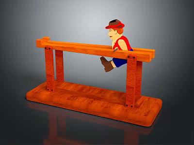 Boy Character in Red Hat and Tiny Bird on Wooden Stand Display Design 3d model