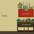 Beautiful Flower Arrangement With Mixed Plants Small Soldier Dolls On Brown Shelf And Red Container