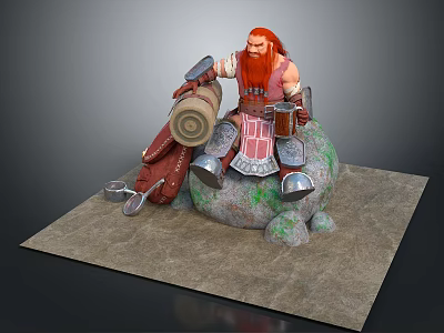 Red Haired Bearded Man Sitting On Rock Holding Barrel And Mug Wearing Armor 3d model