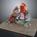 Red Haired Bearded Man Sitting On Rock Holding Barrel And Mug Wearing Armor