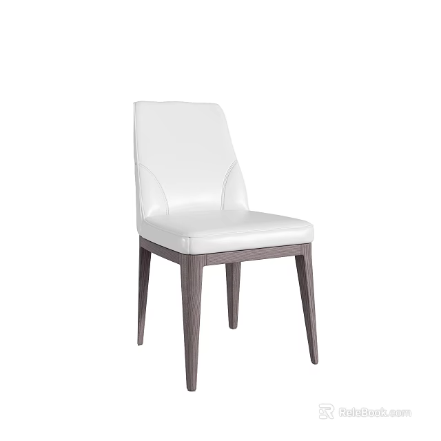 Sleek Modern White Dining Chair With Leather Seat And Wooden Legs Design 3d model 