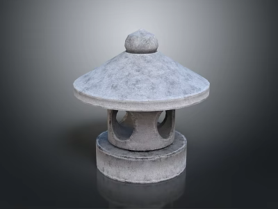 Traditional Stone Lantern With Round Top Textured Surface Cylindrical Body And Base 3d model