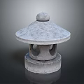 Traditional Stone Lantern With Round Top Textured Surface Cylindrical Body And Base 3d model