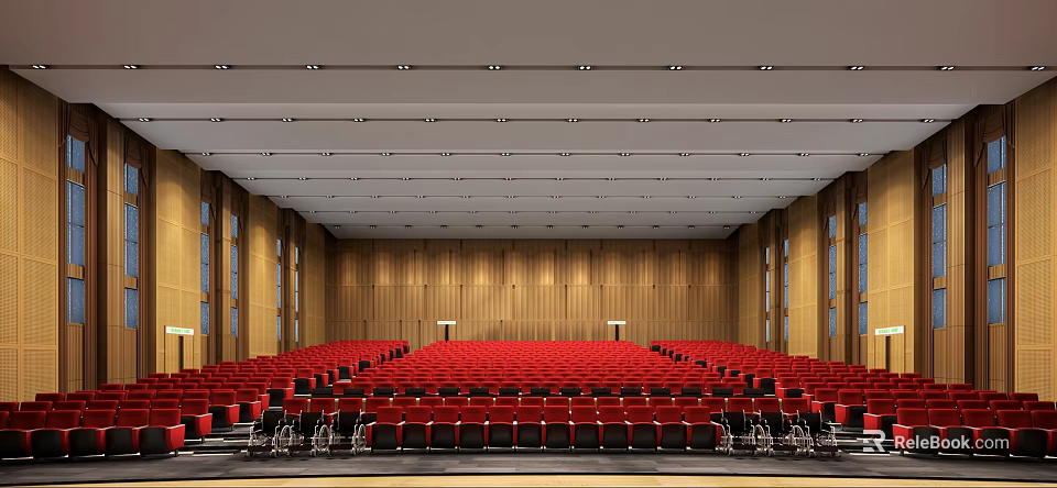 Cinema Interior With Red Seats And Wooden Walls 3d model 