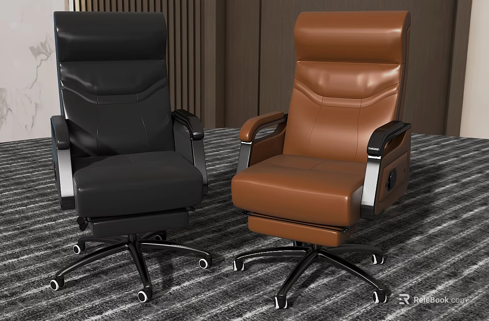 Modern Leather Office Chairs Black And Brown With Armrests And Swivel Wheels 3d model 