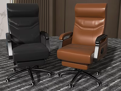 Modern Leather Office Chairs Black And Brown With Armrests And Swivel Wheels 3d model