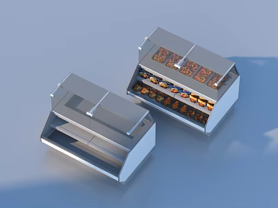 Transparent Glass Lid Display Cases For Food Snacks With Metal Frame Design 3d model
